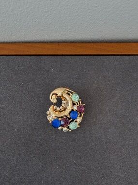 Vintage Multi-Color Rhinestone Swirl Brooch